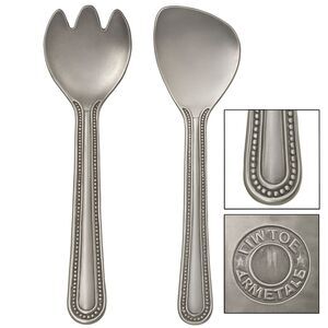 Wilton Armetale Flutes & Pearls Salad Serving Fork Spoon Set Large Pewter 2-Pc